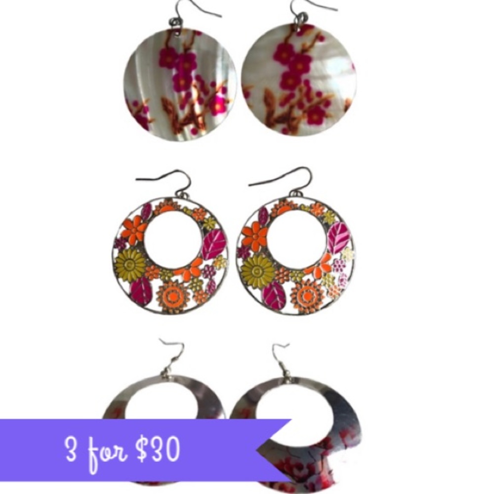 Lot of Three Pairs of Floral Earrings